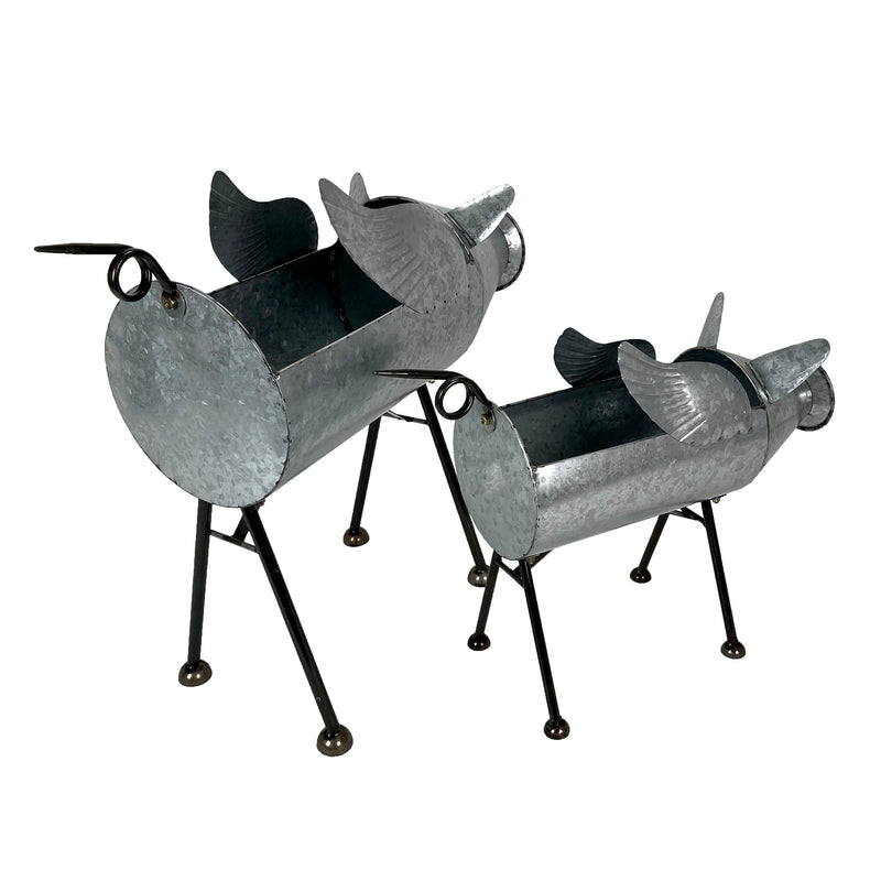 Flying Silver - Image 8 - Set of 2 Flying Pig Planters, 23.5 Inch Distressed Galvanized Gray Metal