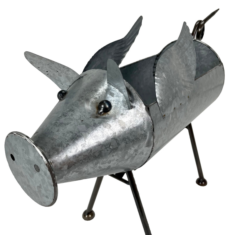 Flying Silver - Image 9 - Set of 2 Flying Pig Planters, 23.5 Inch Distressed Galvanized Gray Metal