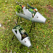 Flying Silver - Image 4 - Set of 2 Flying Pig Planters, 23.5 Inch Distressed Galvanized Gray Metal