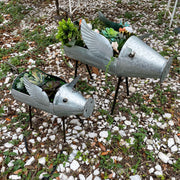 Flying Silver - Image 6 - Set of 2 Flying Pig Planters, 23.5 Inch Distressed Galvanized Gray Metal