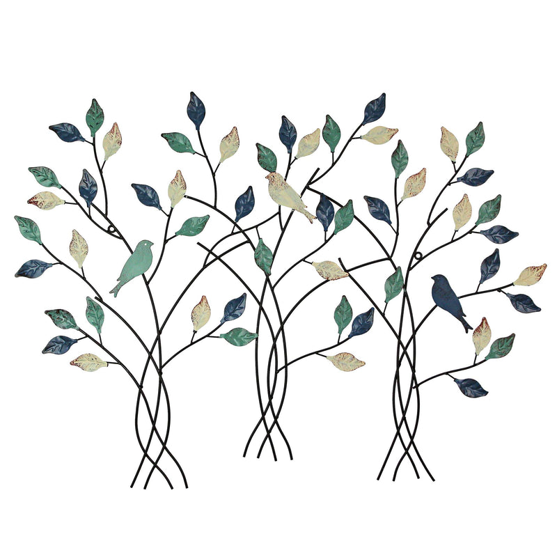 32-Inch Blue, White, and Green Metal Tree Wall Sculpture - Easy Install - Nature-Inspired Art for Indoor and Outdoor Home