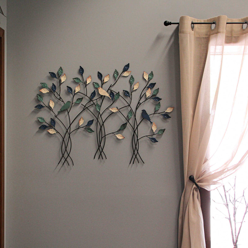 32-Inch Blue, White, and Green Metal Tree Wall Sculpture - Easy Install - Nature-Inspired Art for Indoor and Outdoor Home