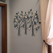 32-Inch Blue, White, and Green Metal Tree Wall Sculpture - Easy Install - Nature-Inspired Art for Indoor and Outdoor Home