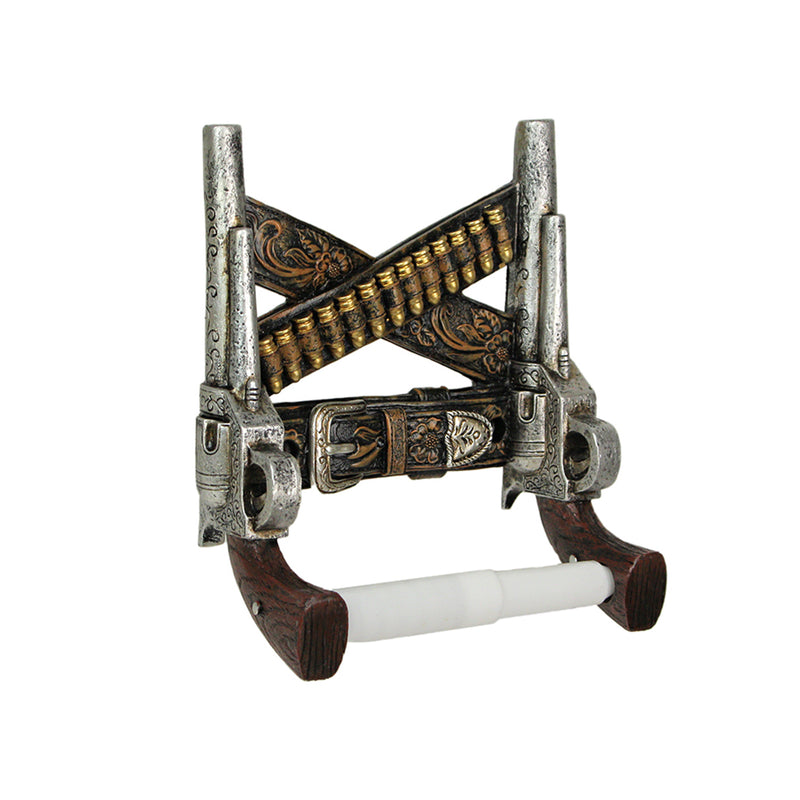 Wild West Gunslinger Double Pistol Holster Resin Toilet Paper Holder Western Cowboy Bathroom Decor - 8 Inches High Rugged