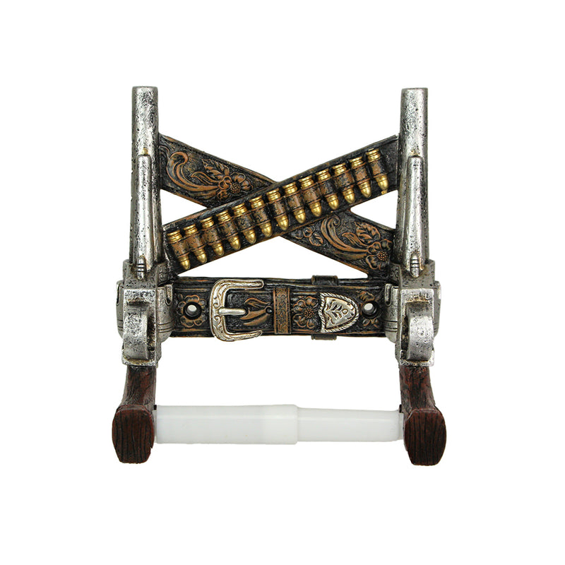 Wild West Gunslinger Double Pistol Holster Resin Toilet Paper Holder Western Cowboy Bathroom Decor - 8 Inches High Rugged