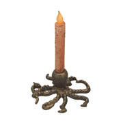 Elegant Set of 2 Cast Iron Octopus Taper Candle Holders in Antique Gold Finish – Coastal Nautical Beach Decor – 6" Diameter,