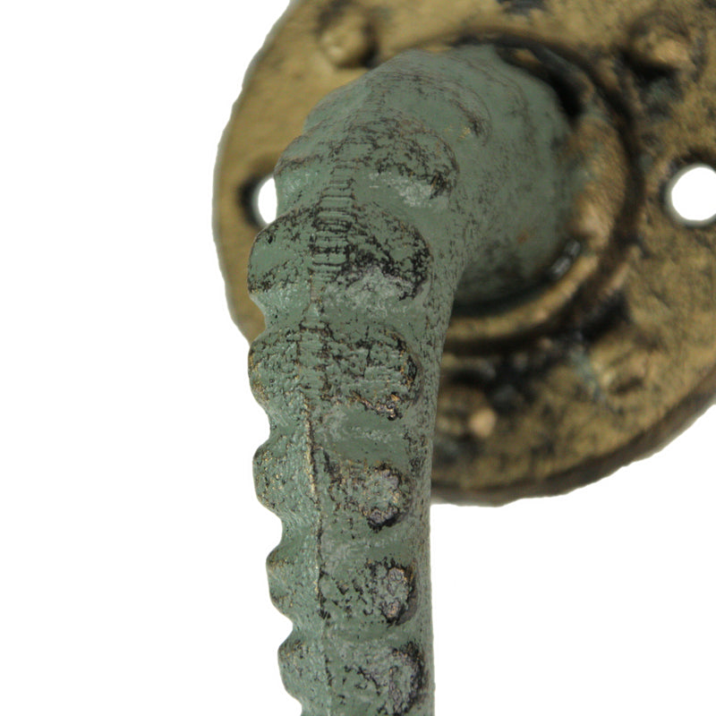 Set of 3 Verdigris Bronze Cast Iron Octopus Tentacle Wall Hooks: Nautical Key Hangers, 4.5 Inches High - Easy to Install -