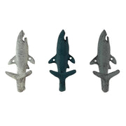 Set of 3 Shark Wall Hooks, 5.25 Inch Blue Gray White Cast Iron Image 1