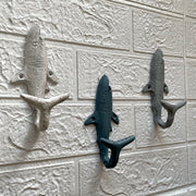 Set of 3 Shark Wall Hooks, 5.25 Inch Blue Gray White Cast Iron Image 4