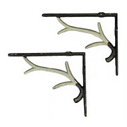 Off-white - Image 1 - Set of 2 Rustic Brown and White Cast Iron Deer Antler Decorative Shelf Brackets: Charming Wall Decor