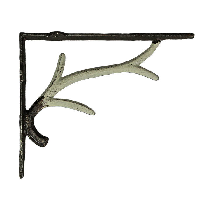 Off-white - Image 2 - Set of 2 Rustic Brown and White Cast Iron Deer Antler Decorative Shelf Brackets: Charming Wall Decor