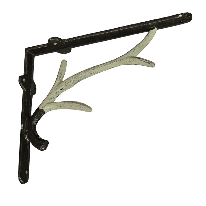 Off-white - Image 4 - Set of 2 Rustic Brown and White Cast Iron Deer Antler Decorative Shelf Brackets: Charming Wall Decor