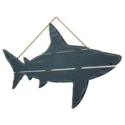 31-Inch Long Ocean Blue Carved Wood Shark Silhouette Wall Hanging Decor - A Captivating Nautical Accent Sculpture Infusing