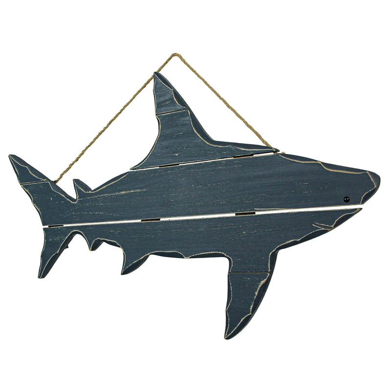 31-Inch Long Ocean Blue Carved Wood Shark Silhouette Wall Hanging Decor - A Captivating Nautical Accent Sculpture Infusing