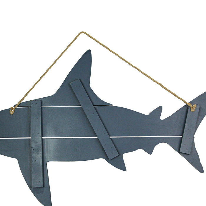 31-Inch Long Ocean Blue Carved Wood Shark Silhouette Wall Hanging Decor - A Captivating Nautical Accent Sculpture Infusing