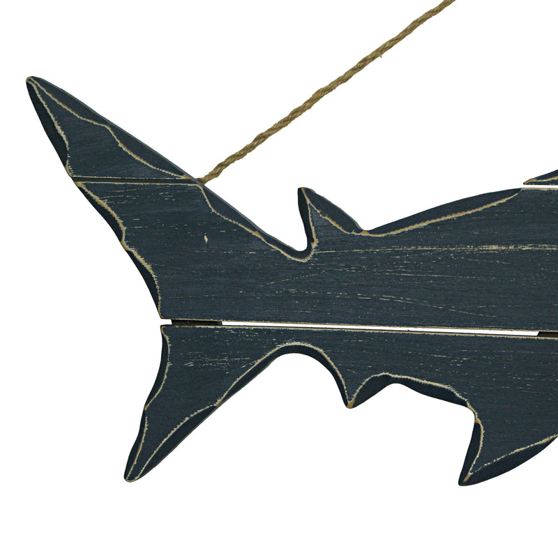 31-Inch Long Ocean Blue Carved Wood Shark Silhouette Wall Hanging Decor - A Captivating Nautical Accent Sculpture Infusing