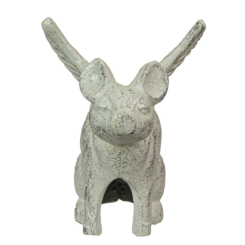 Set of 2 Distressed White Cast Iron Flying Pig Bookends - Rustic Country Decorative Accents - Great for Bedrooms, Kitchen,