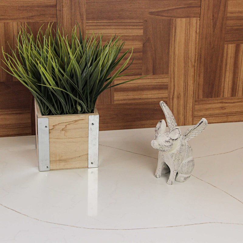 Set of 2 Distressed White Cast Iron Flying Pig Bookends - Rustic Country Decorative Accents - Great for Bedrooms, Kitchen,