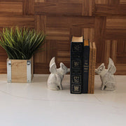 Set of 2 Distressed White Cast Iron Flying Pig Bookends - Rustic Country Decorative Accents - Great for Bedrooms, Kitchen,