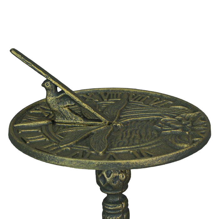 21-Inch Cast Iron Verdigris Dragonfly Sundial: A Unique Blend of Artistry and Functionality for Your Garden, Patio, or Pool
