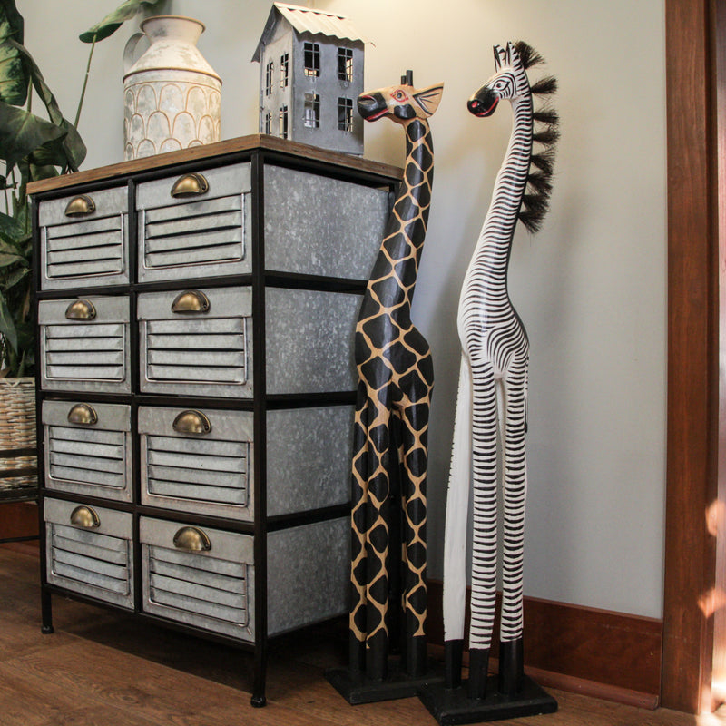 Giraffe and Zebra - Image 6 - Set of 2 Hand Carved and Painted 36 Inch High Wooden Giraffe and Zebra Floor Statues - Artisan