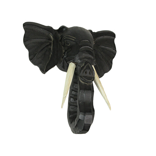 Hand-Carved Black Wood Elephant Head Wall Hanging Sculpture: A Majestic 12-Inch High Safari Art Piece, Meticulously Crafted