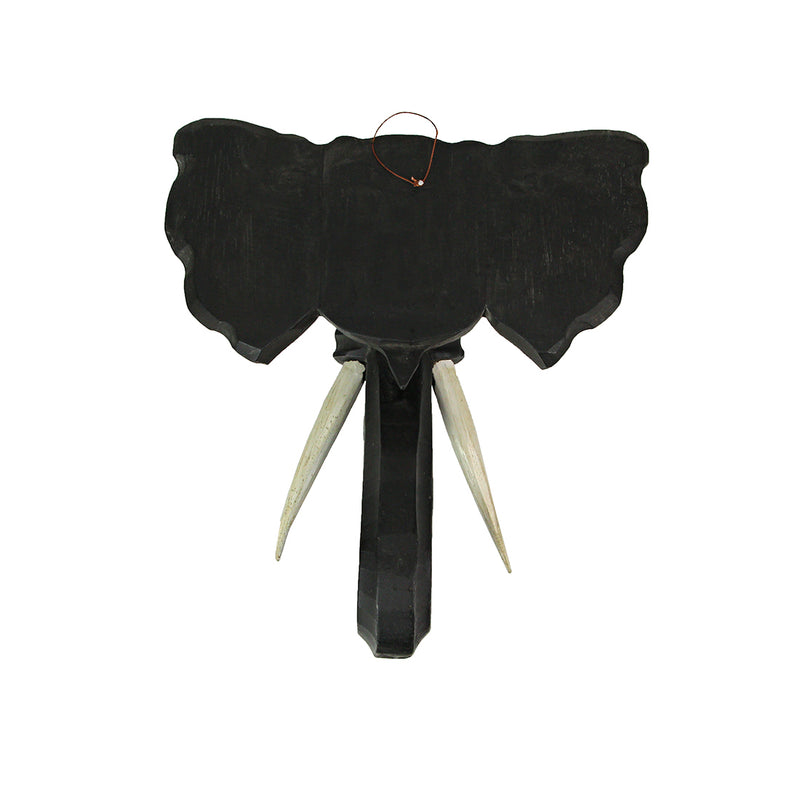 Hand-Carved Black Wood Elephant Head Wall Hanging Sculpture: A Majestic 12-Inch High Safari Art Piece, Meticulously Crafted