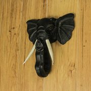 Hand-Carved Black Wood Elephant Head Wall Hanging Sculpture: A Majestic 12-Inch High Safari Art Piece, Meticulously Crafted