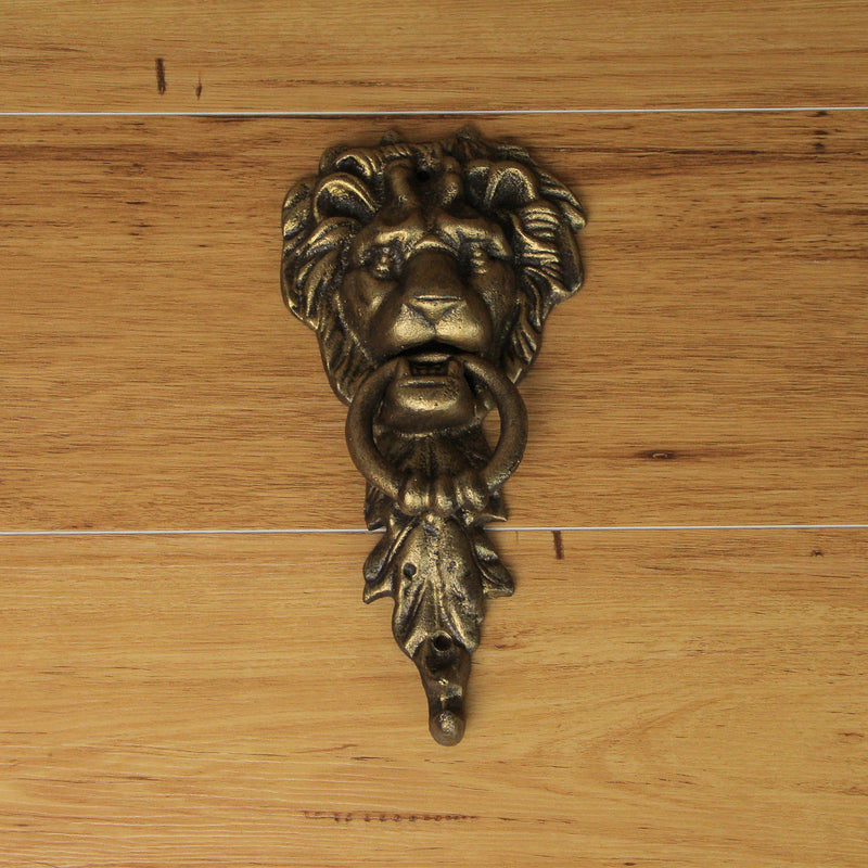 Zeckos 10 Inch High Bronze Finish Cast Iron Lion Head Vintage Style Door Knocker - Easy To Install - A Classic Elegant