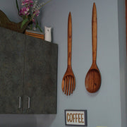 Fork and Spoon Wall Decor Set of 2, 36 Inch Hand-Carved Wood Image 4
