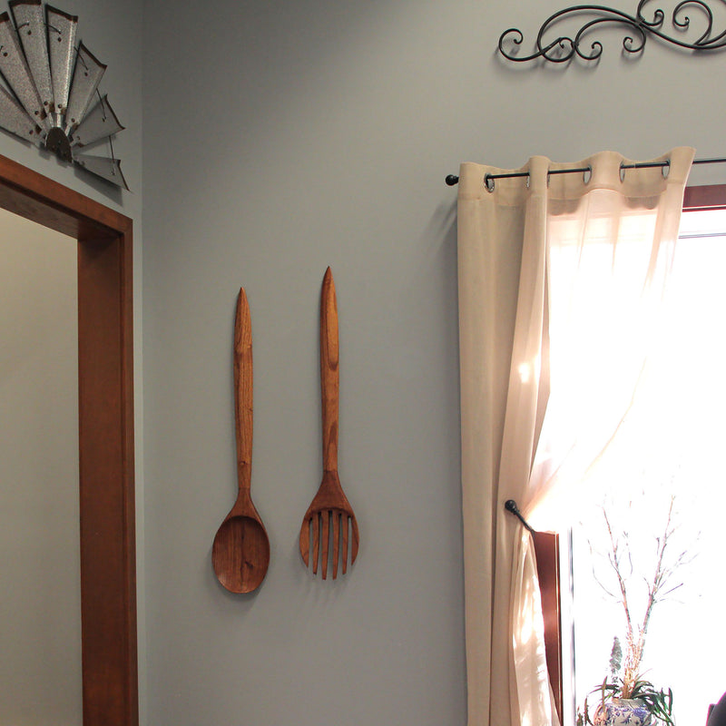 Fork and Spoon Wall Decor Set of 2, 36 Inch Hand-Carved Wood Image 5