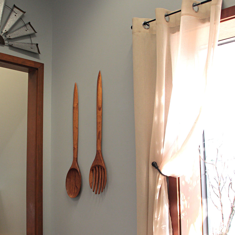 Fork and Spoon Wall Decor Set of 2, 36 Inch Hand-Carved Wood Image 6