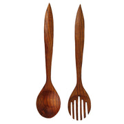 Set of 2 Hand-Carved Wooden Fork & Spoon Wall Decor Pieces - 23.75 Inches High - Modern Minimalist Elegance - Perfect for