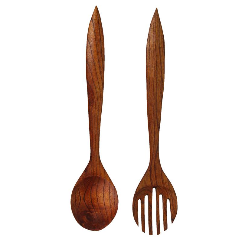 Set of 2 Hand-Carved Wooden Fork & Spoon Wall Decor Pieces - 23.75 Inches High - Modern Minimalist Elegance - Perfect for