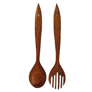 Set of 2 Hand-Carved Wooden Fork & Spoon Wall Decor Pieces - 23.75 Inches High - Modern Minimalist Elegance - Perfect for