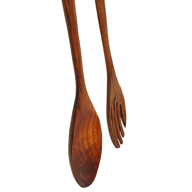 Set of 2 Hand-Carved Wooden Fork & Spoon Wall Decor Pieces - 23.75 Inches High - Modern Minimalist Elegance - Perfect for