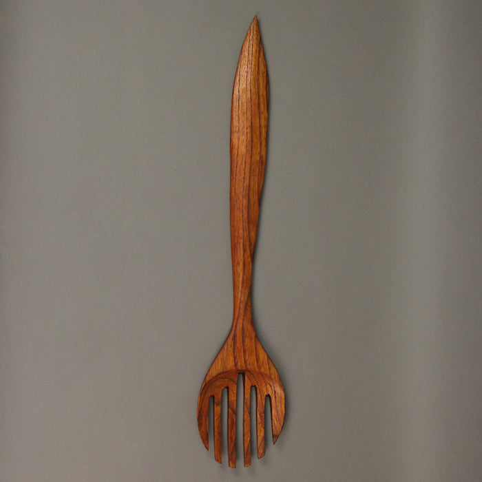 Set of 2 Hand-Carved Wooden Fork & Spoon Wall Decor Pieces - 23.75 Inches High - Modern Minimalist Elegance - Perfect for
