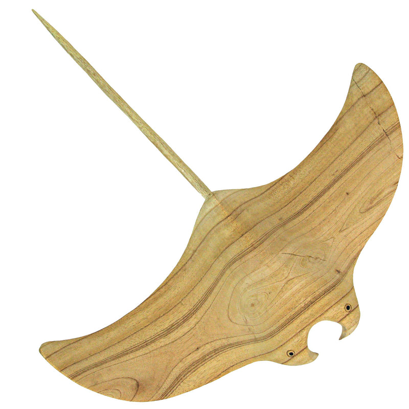 18in & 22in Set - Image 6 - Set of 2 Hand-Carved Natural Brown Wood Stingray Wall Hanging Sculptures - Coastal Manta Ray