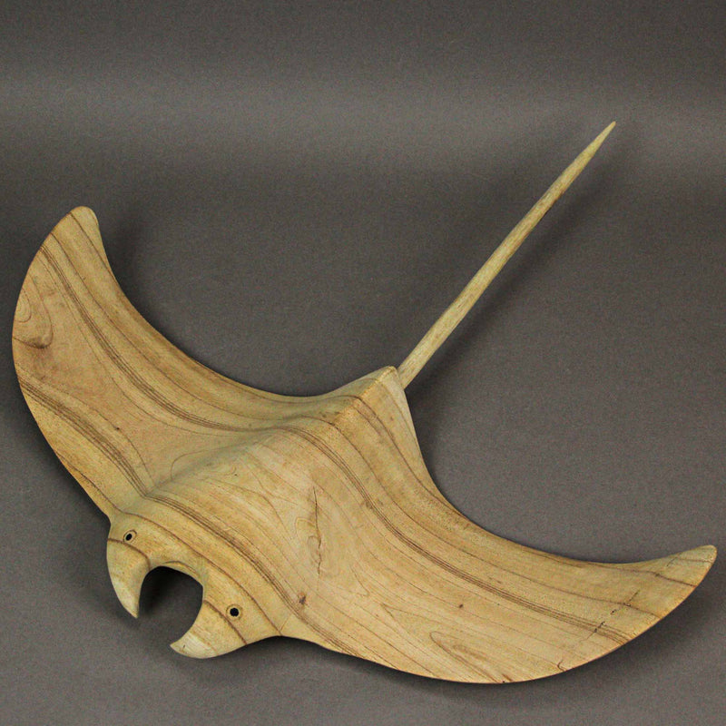 18in & 22in Set - Image 8 - Set of 2 Hand-Carved Natural Brown Wood Stingray Wall Hanging Sculptures - Coastal Manta Ray