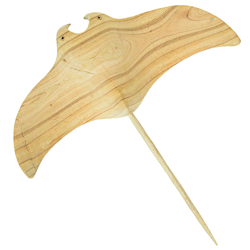 22 Inch - Image 3 - Hand-Carved Natural Brown Wood Stingray Wall Hanging Sculpture: Coastal Manta Ray Home Decor Art -