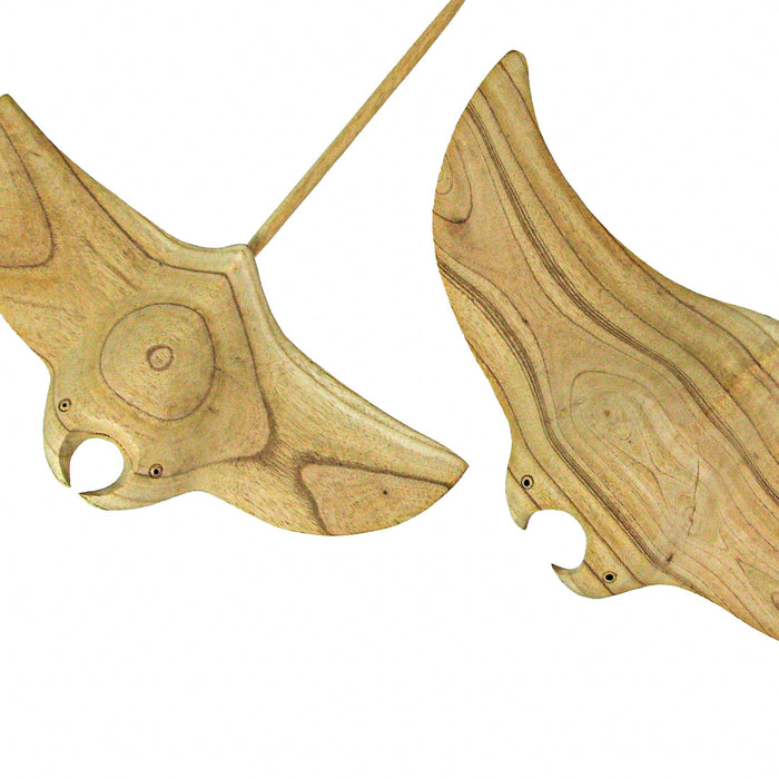 18in & 22in Set - Image 2 - Set of 2 Hand-Carved Natural Brown Wood Stingray Wall Hanging Sculptures - Coastal Manta Ray
