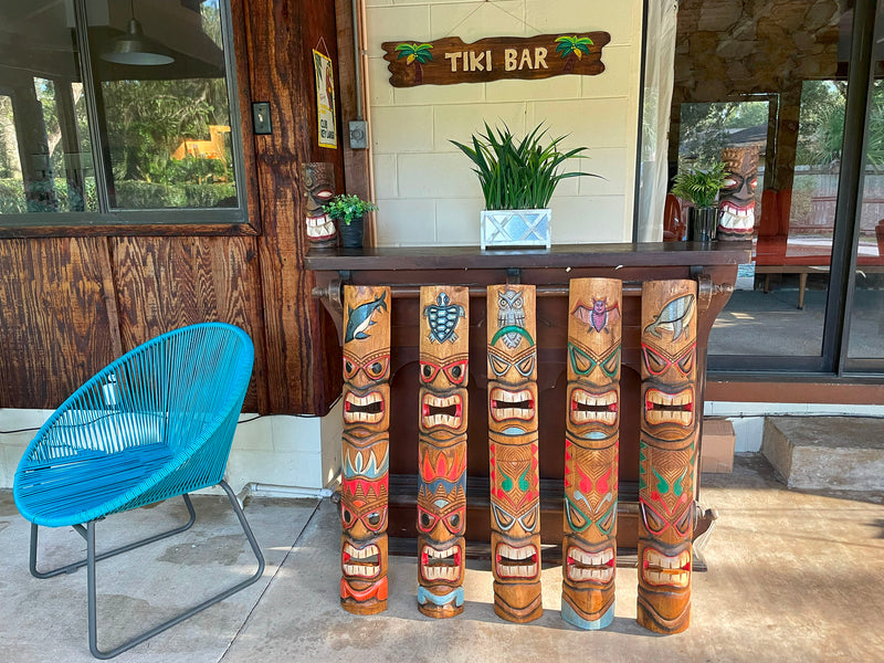 Zeckos Set of 5 Double Tiki Mask Hand Carved 40 Inch Wall Decor - Perfect Patio Decor, Unique Wall Art, and Artisan Made