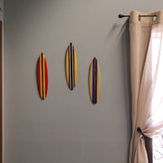 Multicolor - Image 4 - Set of 3 Handcrafted Wood Surfboard Wall Sculptures: Red, Blue, Brown Racing Stripes, Each 16 Inches
