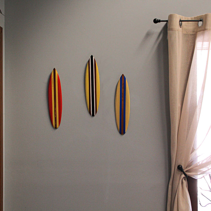 Multicolor - Image 4 - Set of 3 Handcrafted Wood Surfboard Wall Sculptures: Red, Blue, Brown Racing Stripes, Each 16 Inches