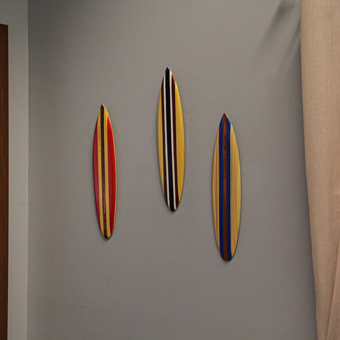 Multicolor - Image 5 - Set of 3 Handcrafted Wood Surfboard Wall Sculptures: Red, Blue, Brown Racing Stripes, Each 16 Inches