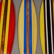 Set of 6 Handcrafted Wood Surfboard Wall Hanging Decor - Red, Blue, Brown Racing Stripes, Each 16 Inches Long - Easy Install