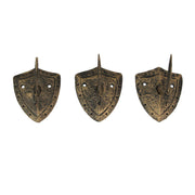 Zeckos Cast Iron Fun Wall Hooks - Set of 3, Bronze Sword & Shield Decorative Hooks for Entryway Wall, Perfect for Swordsman,