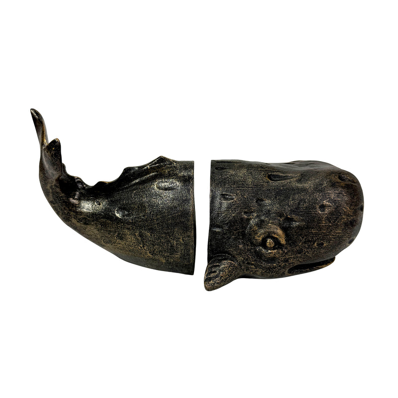 Zeckos Sperm Whale Bookends in 10 Inch Size, Set of 2 Bookends, Weathered Bronze Image 3