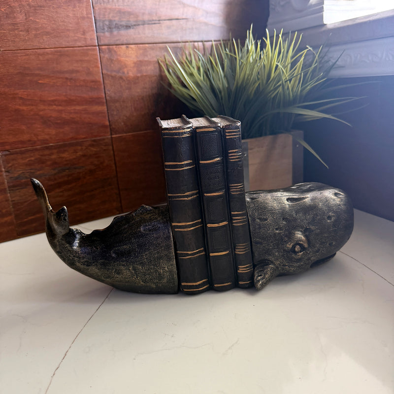Zeckos Sperm Whale Bookends in 10 Inch Size, Set of 2 Bookends, Weathered Bronze Image 4