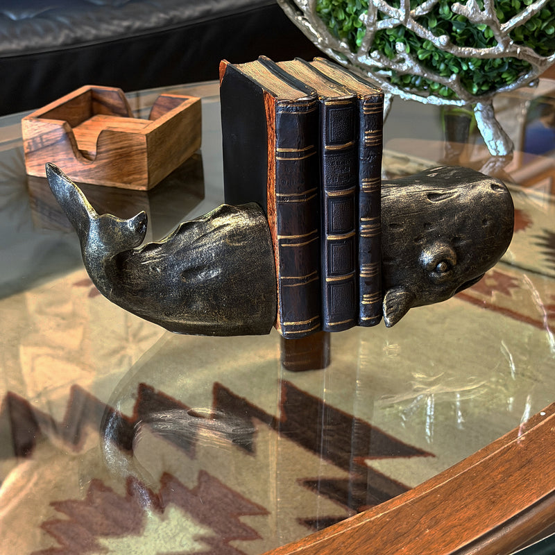 Zeckos Sperm Whale Bookends in 10 Inch Size, Set of 2 Bookends, Weathered Bronze Image 7